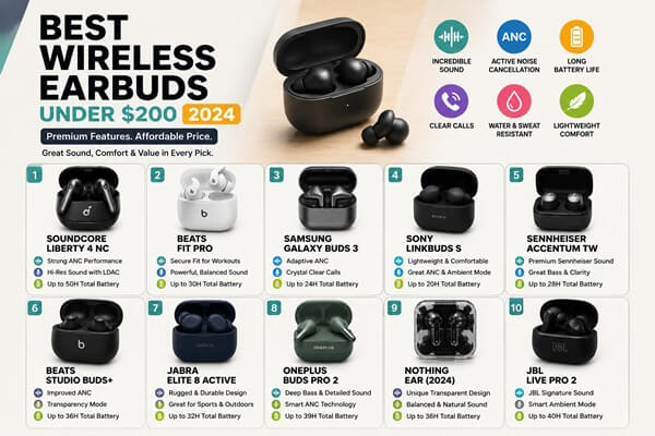 Best Wireless Earbuds Under 200 dollars 2024